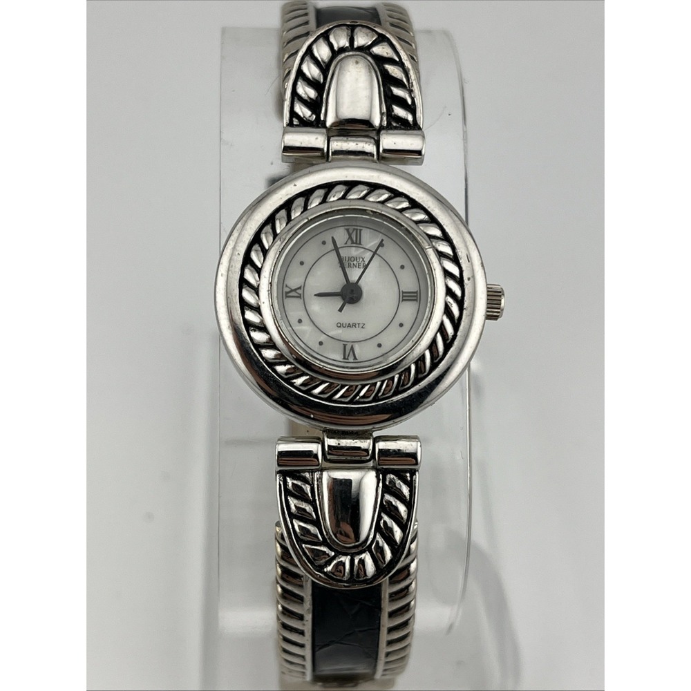 Bijoux Terner Watch 26mm Silver Case Black/Silver Southwestern Style New Battery